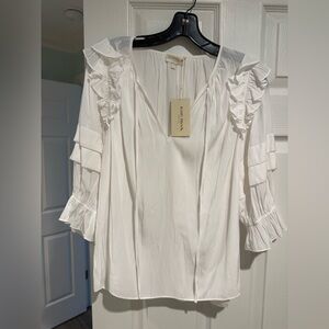 Ramy Brook Samira White Ruffle Sleeve Blouse